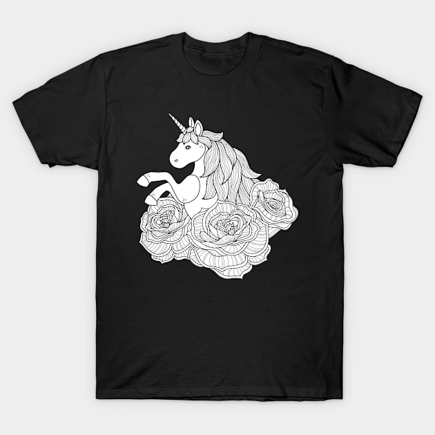 Vintage Unicorn Flower Sketch T-Shirt by TrendX